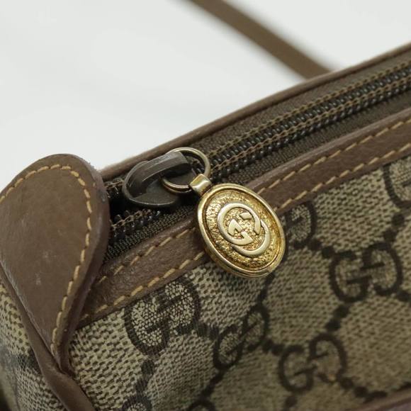 GUCCI GG Canvas Web Sherry Line Shoulder Bag PVC Beige Gold Auth 97156 - Picture 9 of 16